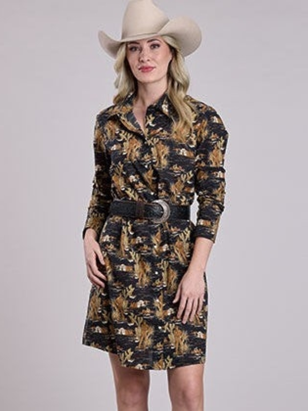 Tin Haul Black & Tan Cowboy-Print Long Sleeve Shirt Dress